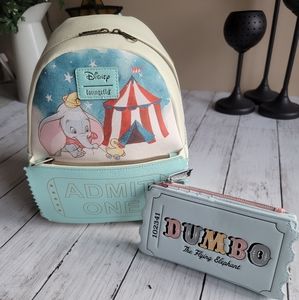 NWT Loungefly Disney Dumbo Admit One Mini & Wallet Set
